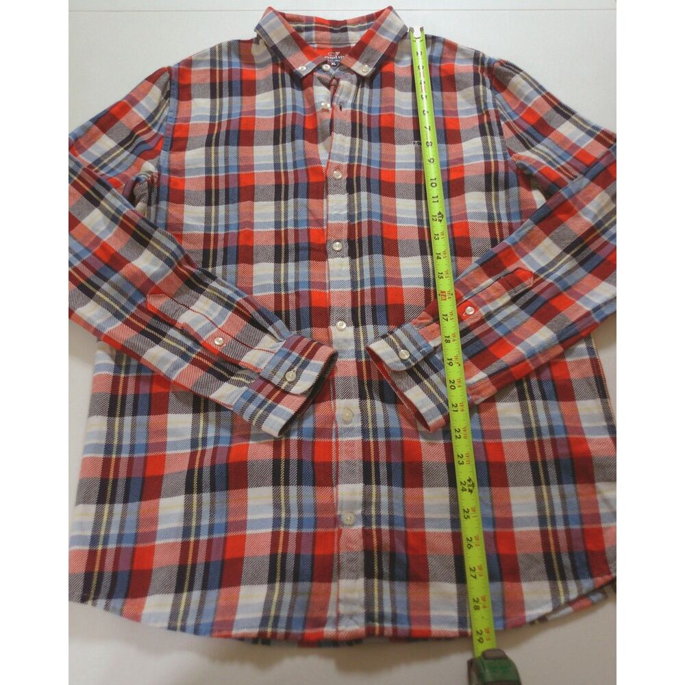 Vineyard Vines Soft Flannel Shirt XL Red Blue Plaid Button Down Whale Logo - Picture 7 of 8